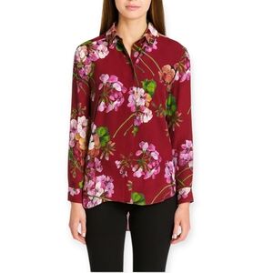 Gucci Blooms‎ Silk Burgundy Floral Button-Up Blouse IT 40 / US Small